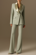 Work Formal Pants Suit Sage Green Long Sleeve Blazer Set