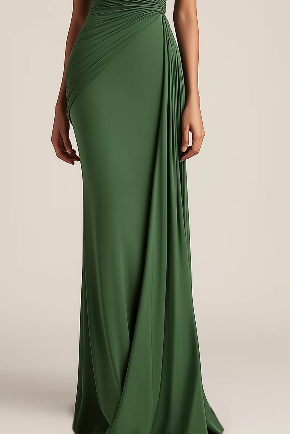 Fall Wedding Guest Dress Green One-Shoulder Ruched Maxi Dress
