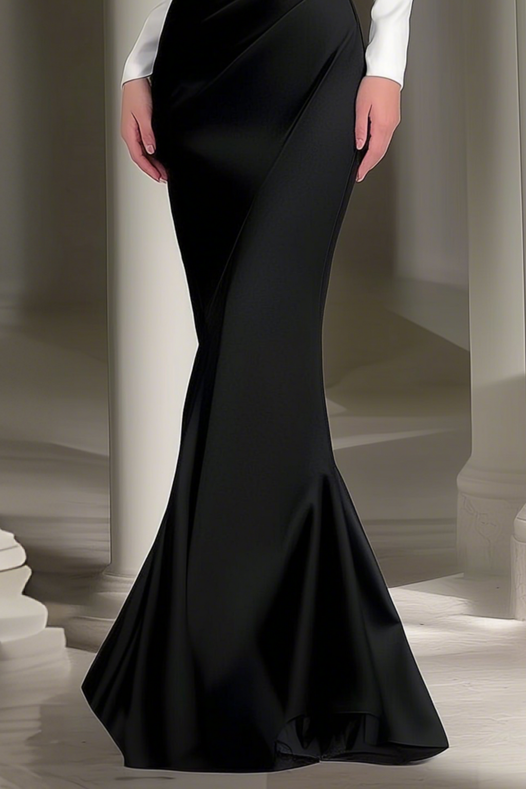 Formal Evening Dress Black White Shirt Collar Maxi Dress