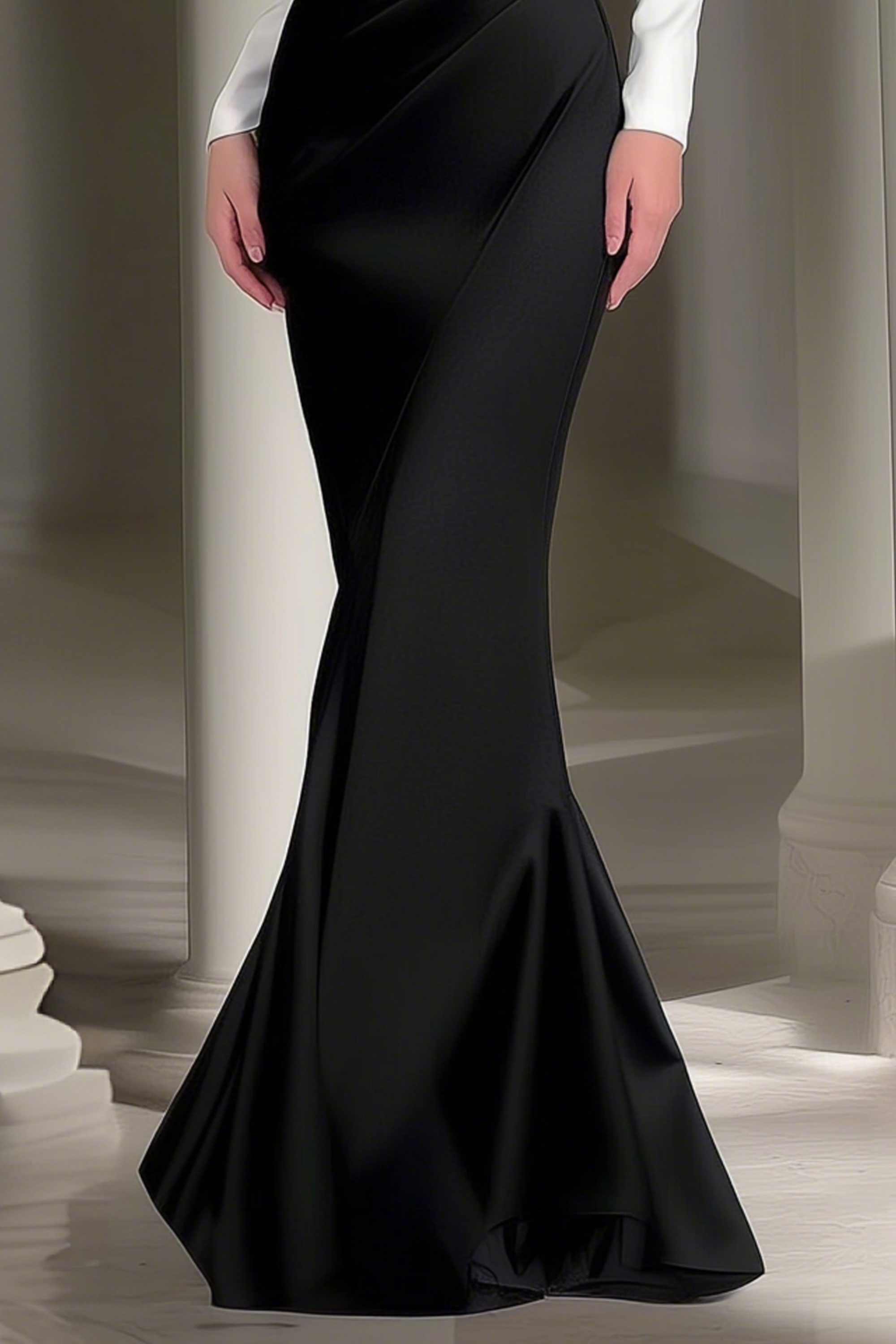 Formal Evening Dress Black White Shirt Collar Maxi Dress