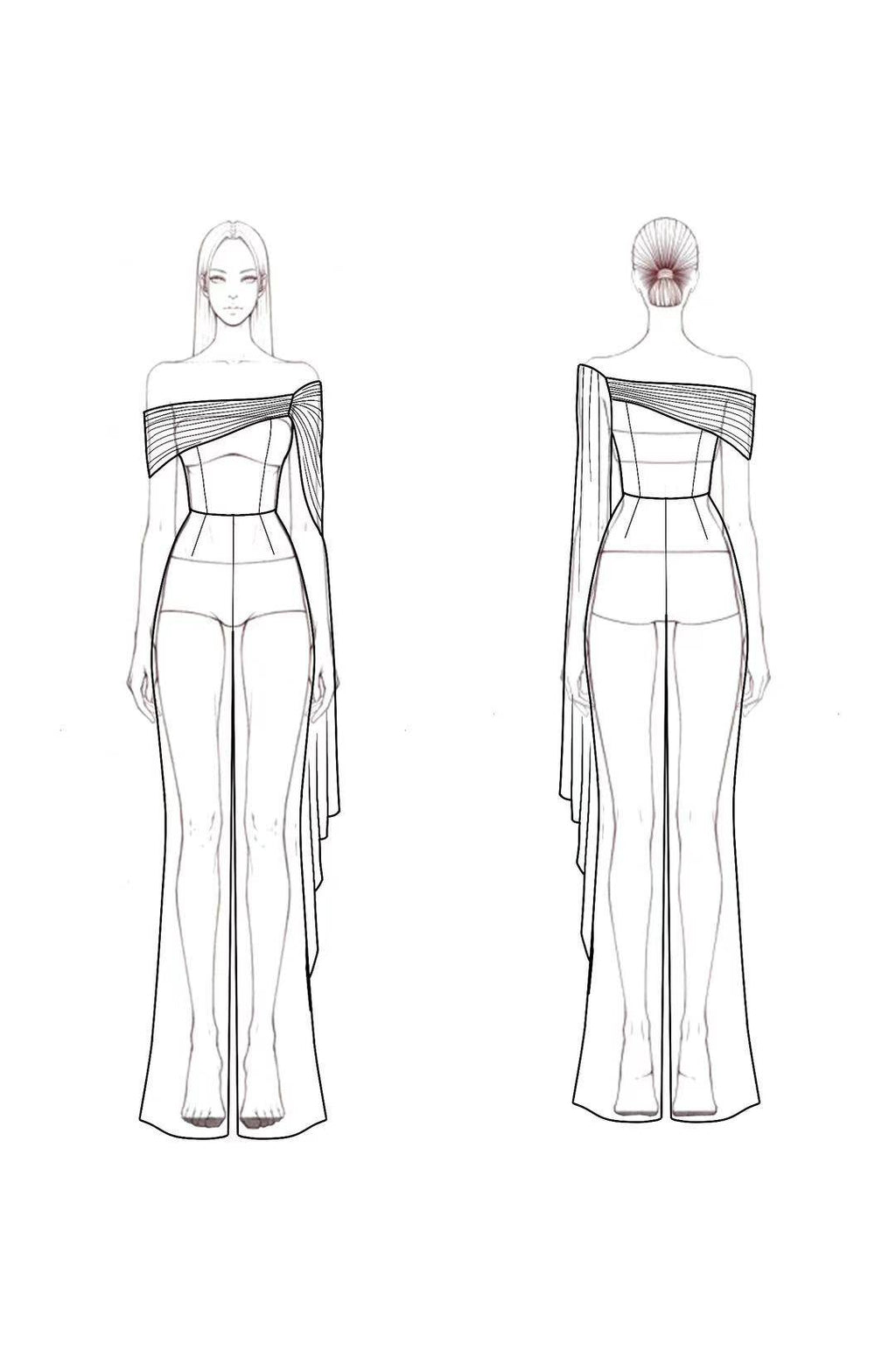 Formal Off-The-Shoulder White Draped Wide-Leg Jumpsuit