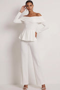 White Party Suit Sets Off the Shoulder Long Sleeve Pants Set