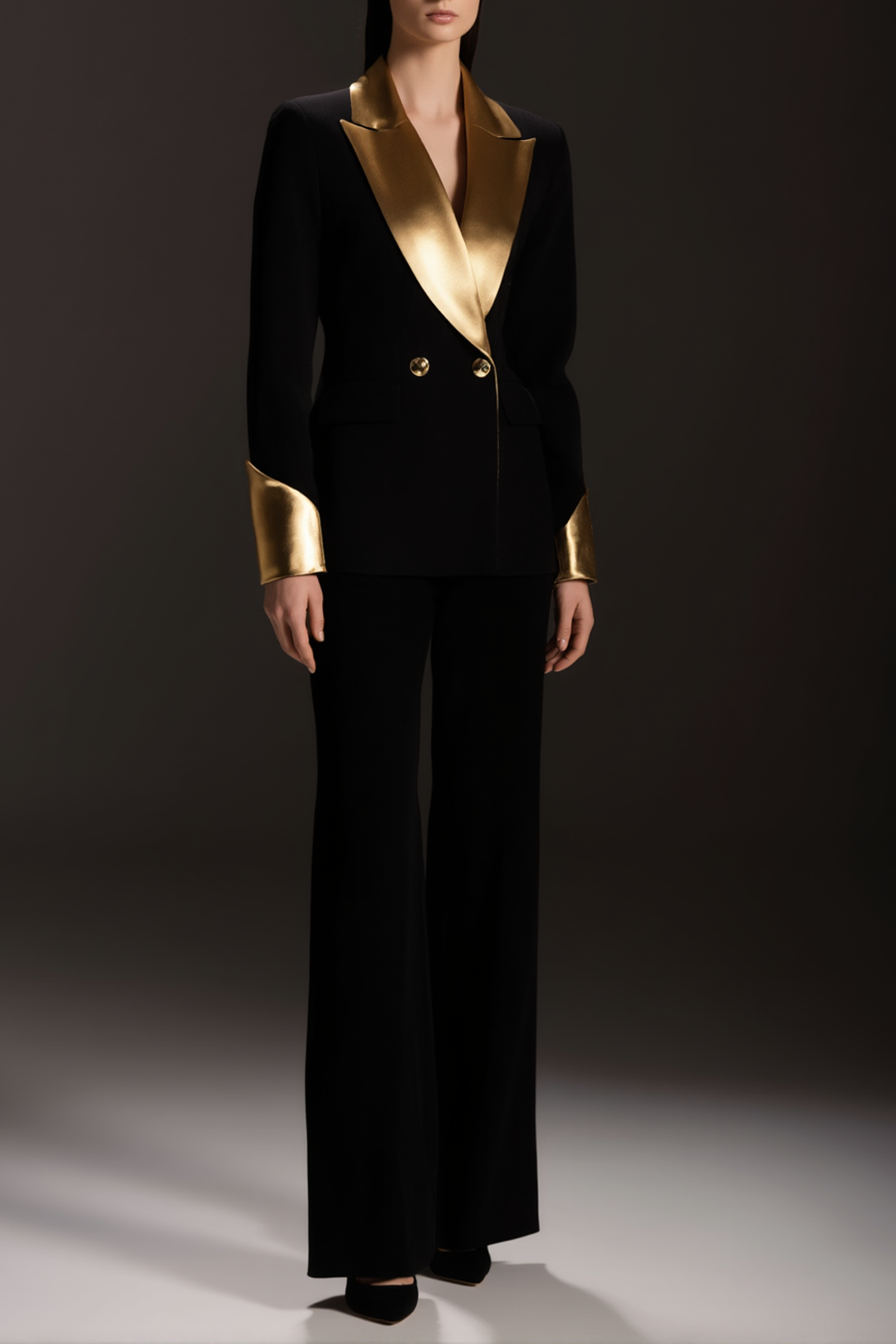 Suit Sets Black Lapel Colorblock Pants Set