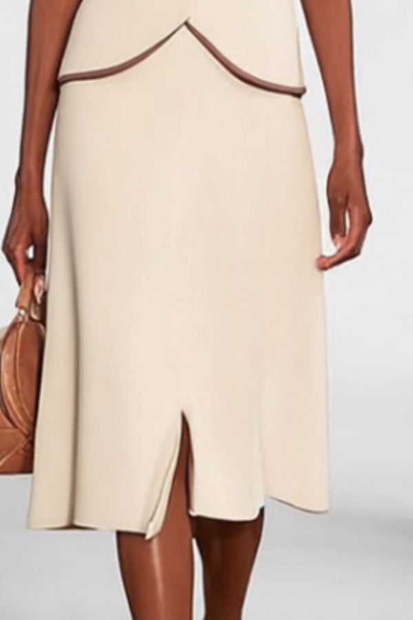 Work Beige Skirt Suits Purple Lapel Midi Sets