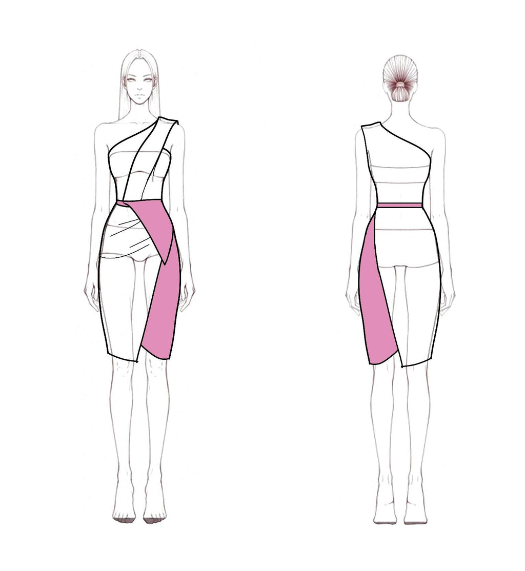 Party Dress Satin Beige Pink Colorblock One Shoulder Bodycon Midi Dress