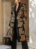 Long Sleeves Loose Buttoned Contrast Color Pockets Notched Collar Woolen Coat