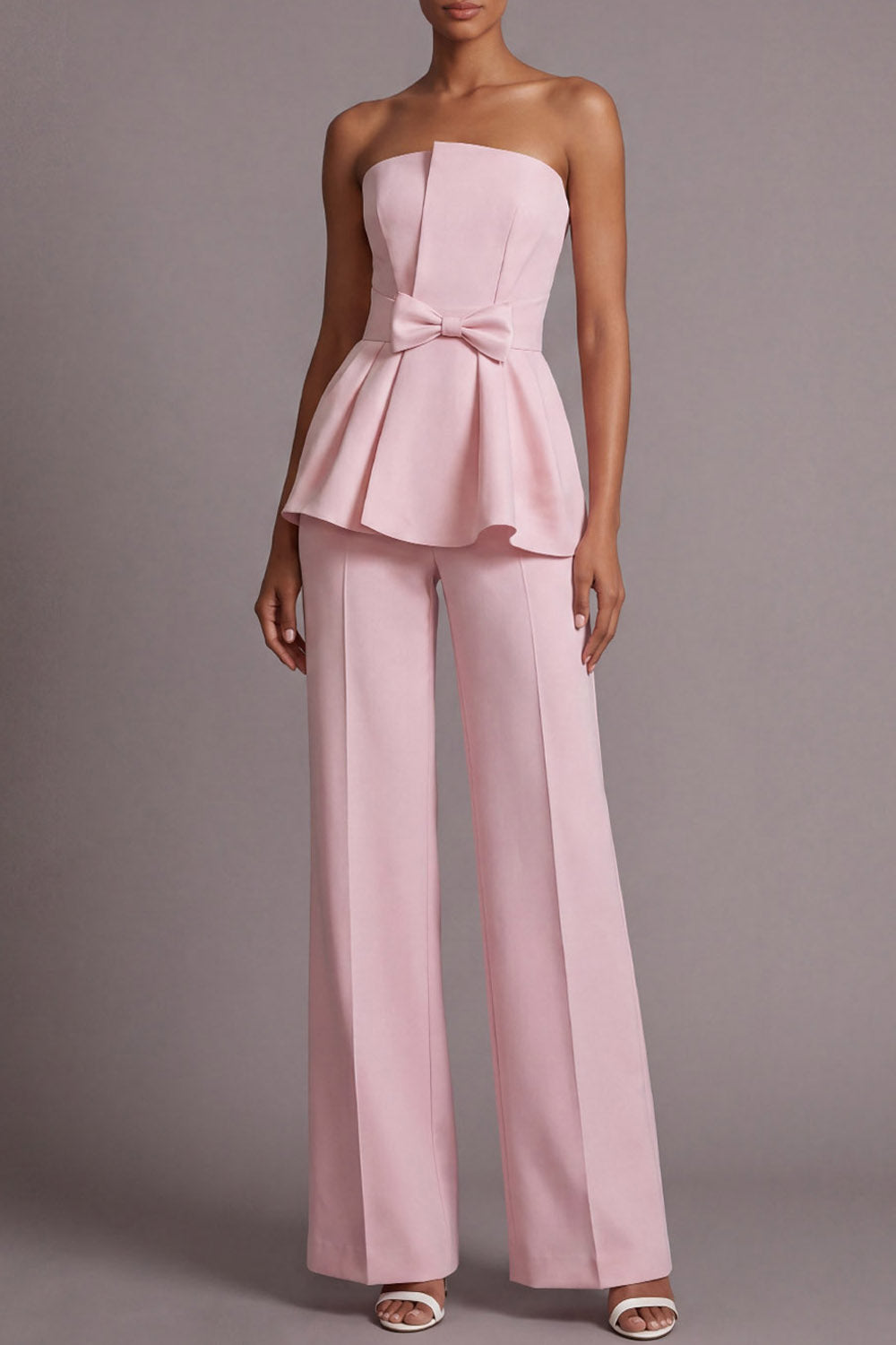 Pink Party Suit Sets Strapless Pants Set with Bowknot