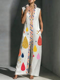 Column Loose Contrast Color Pockets Printed Split-Joint Stand Collar Jumpsuits