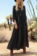 Bohemian Dress Black V Neck Slit Maxi Dress