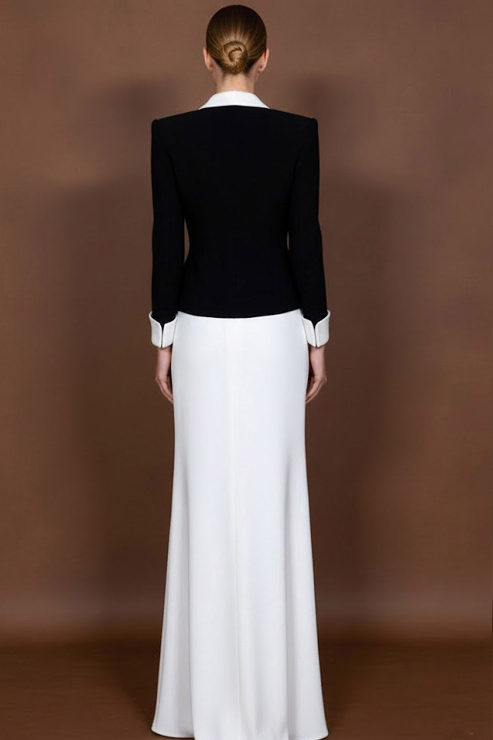 Black Business Formal Blazer Suit Lapel Long Sleeve Maxi Skirt Set