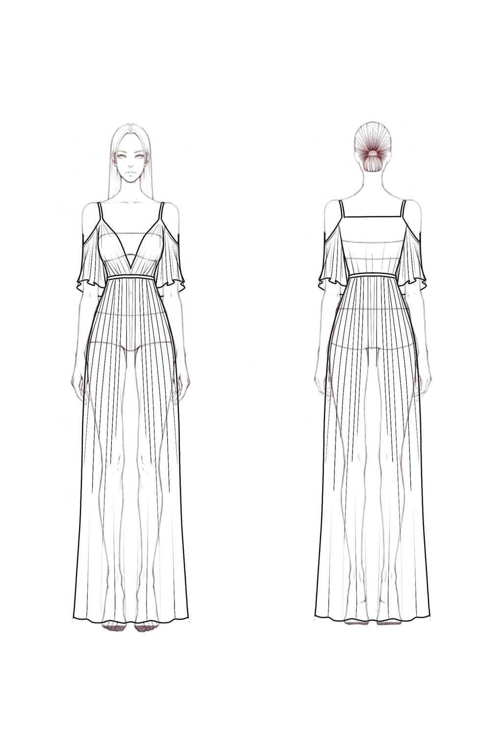 Bohemian Swing Dress White V Neck Cold Shoulder Maxi Dress