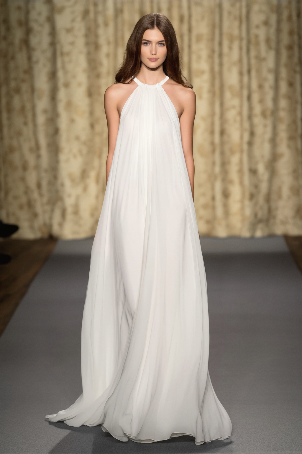 Vacation Halter Neck Dress White Chiffon Maxi Dress