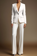 Formal Work Pants Suit White Long Sleeve Straight-Leg Blazer Set