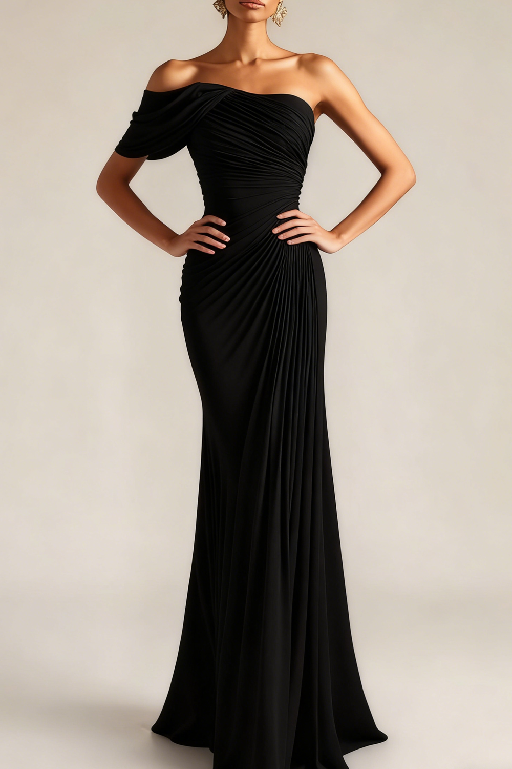 Evening Formal Dress Peacock Blue Sheath One Shoulder Maxi Dress