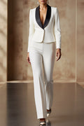 White Work Formal Pants Suit Lapel Long Sleeve Blazer Set