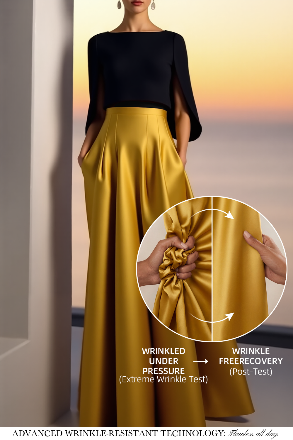 Evening Formal Dress Golden A-Line Crew Neck Satin Maxi Dress