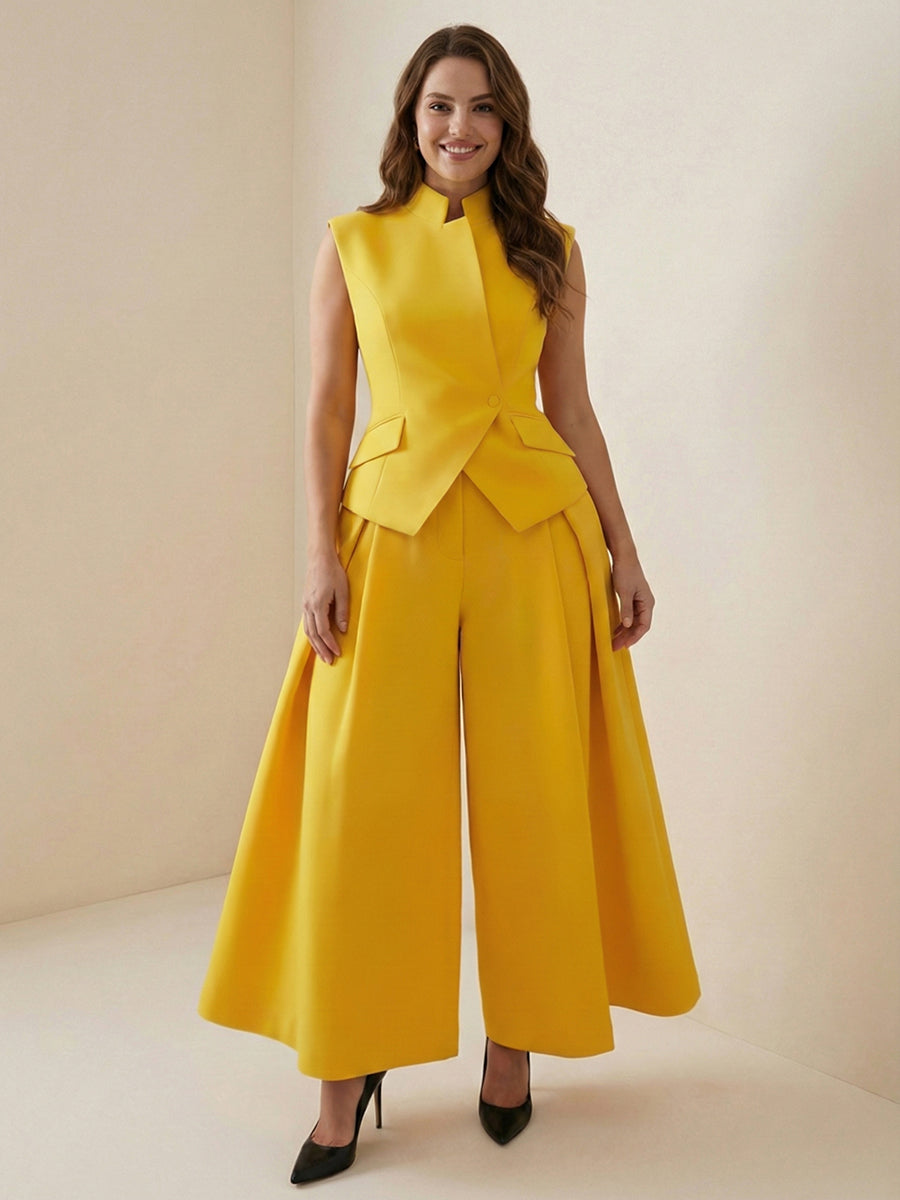 High Waisted Loose Pleated Solid Color Split-Joint Pants