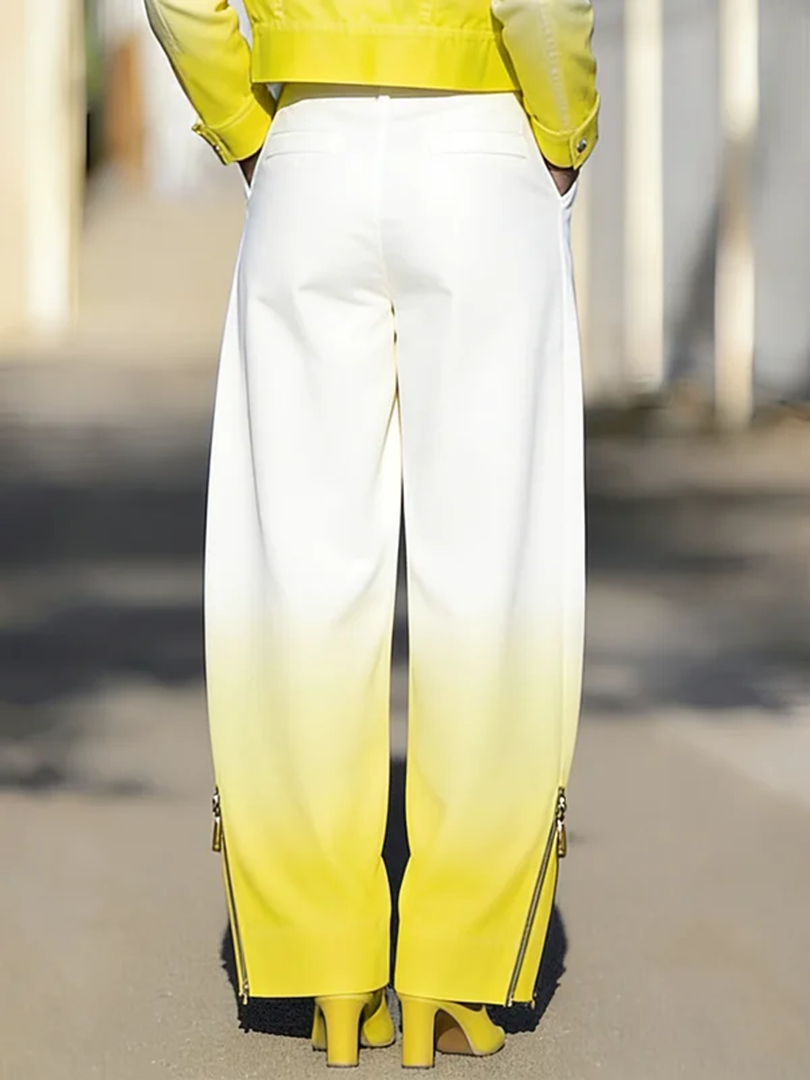 Wide Leg Gradient Pockets Zipper Pants Trousers