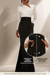 Evening Formal Elegant Dress Black White Long Sleeve Maxi Dress