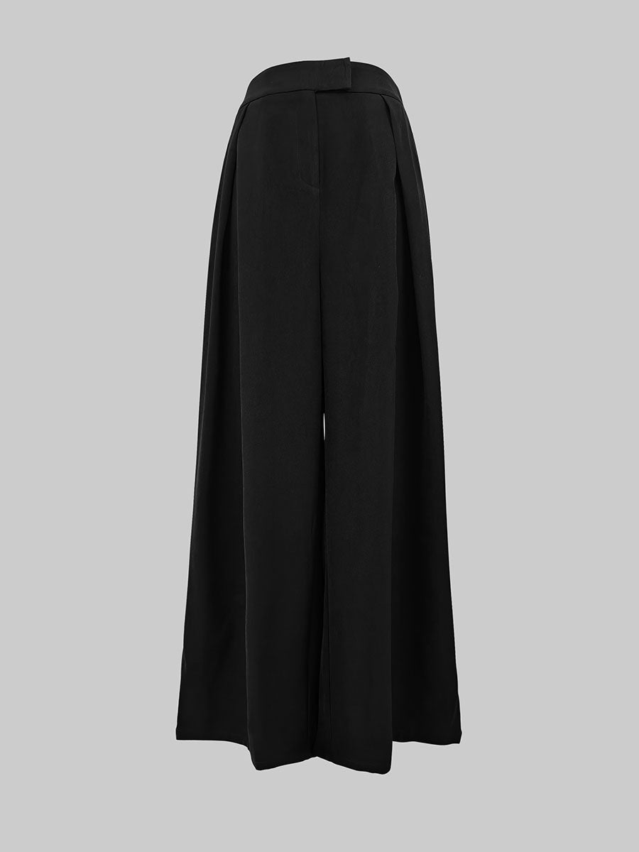 High Waisted Loose Pleated Solid Color Pants