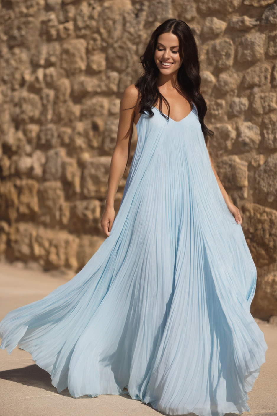 Bohemian Vacation Dress Blue Spaghetti Strap Maxi Dress