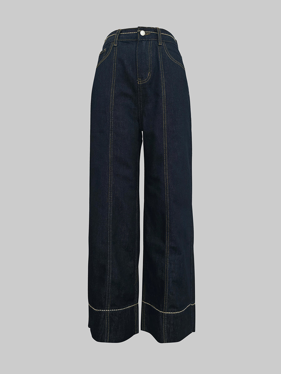 High Waisted Wide Leg Pockets Jean Pants Bottoms