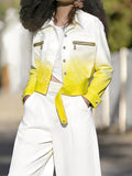Long Sleeves Buttoned Gradient Zipper Lapel Outerwear