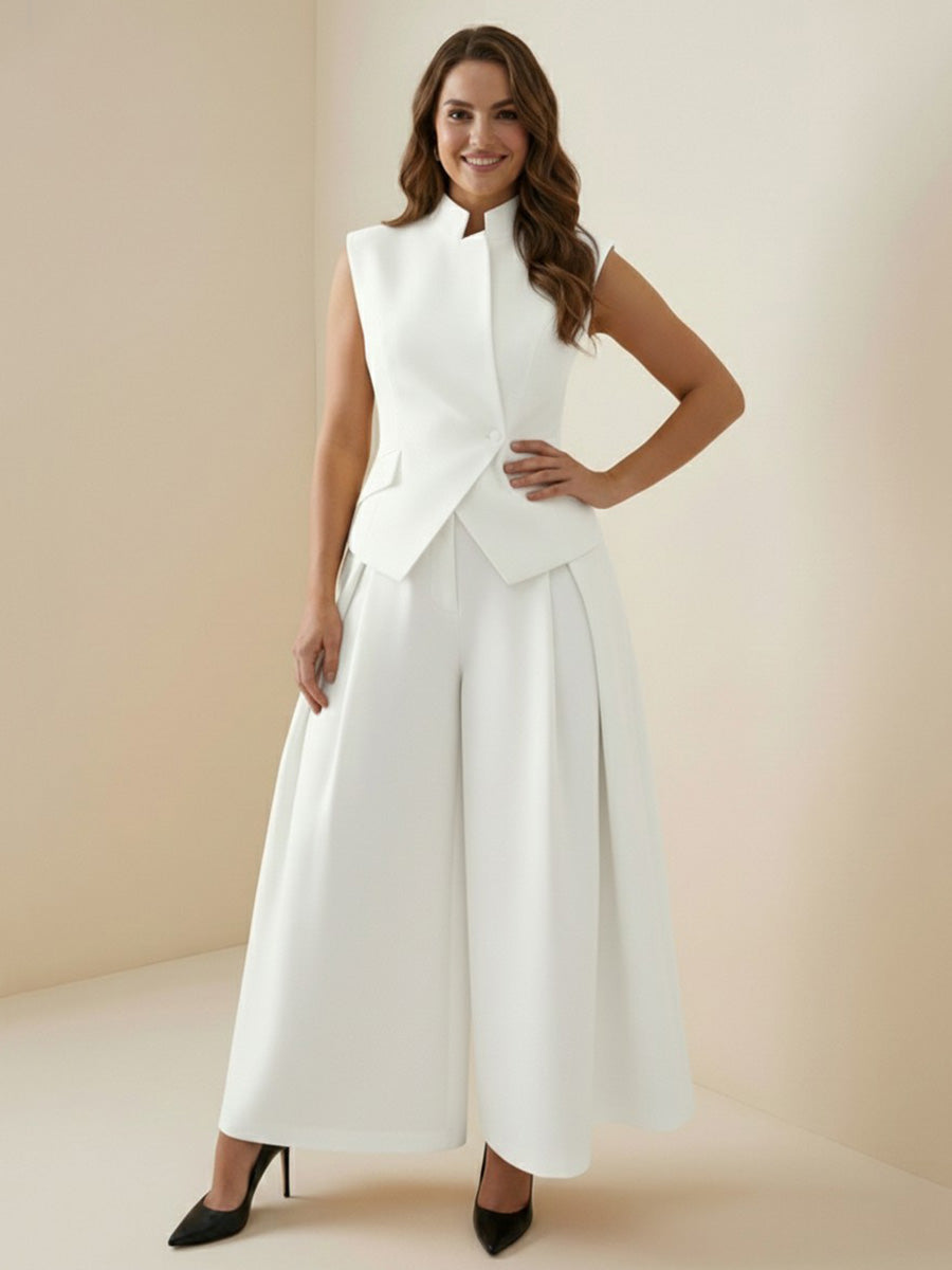High Waisted Loose Pleated Solid Color Split-Joint Pants