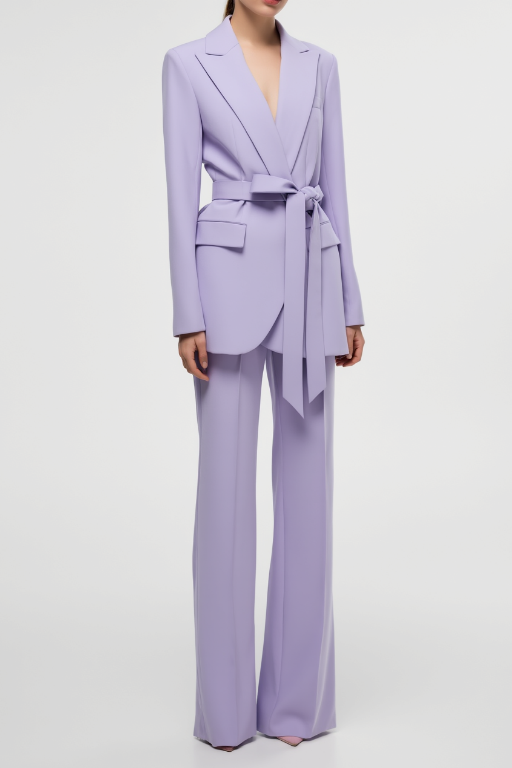 Work Blazer Suit Purple Lapel Long Sleeve Pants Set