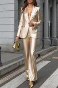 Business Party Blazer Suit Sets Champagne Lapel Long Sleeve Pants Set