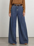 Elasticated Waist High Waisted Belted Pleated Pockets Solid Color Split-Joint Pants