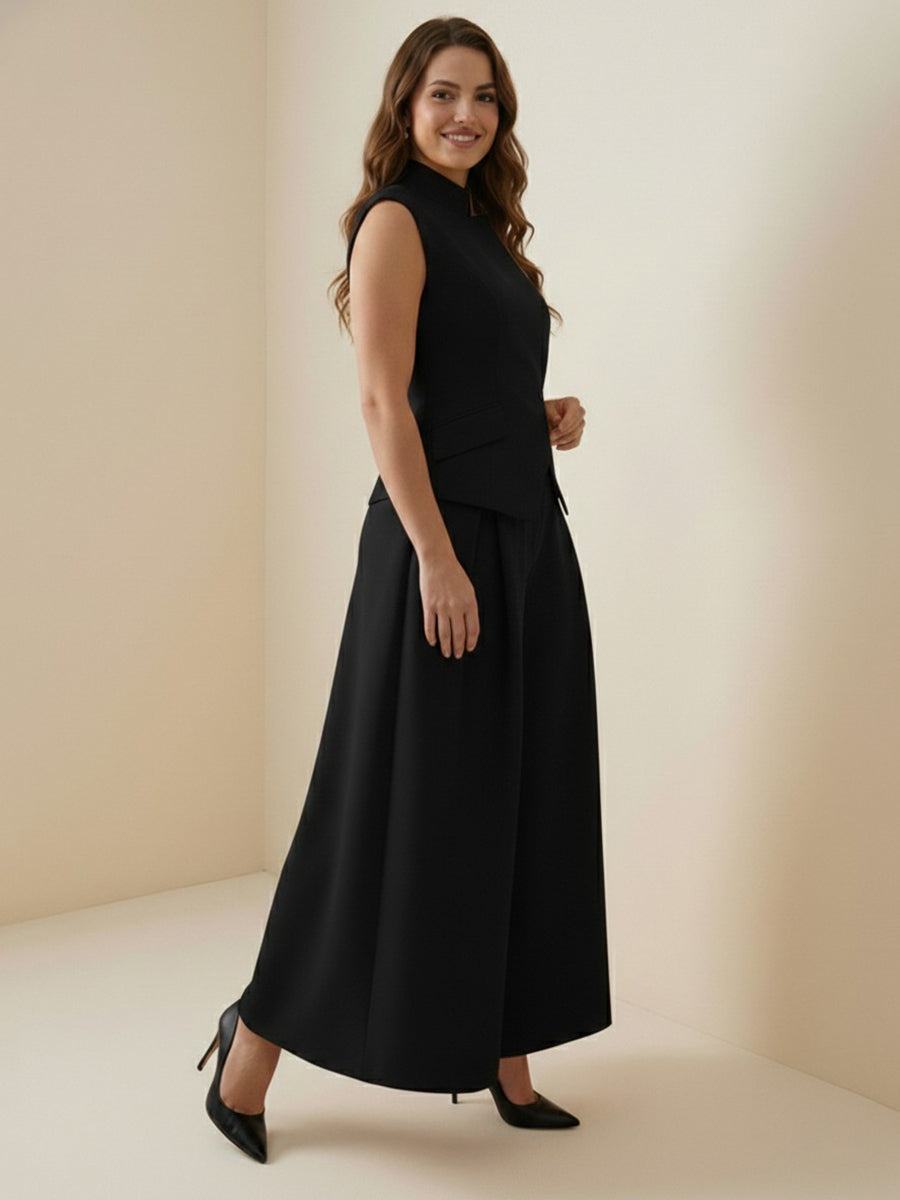 High Waisted Loose Pleated Solid Color Split-Joint Pants
