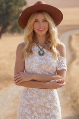 White Boho Set Sheath Off the Shoulder Lace Midi Skirt Two-Piece Set