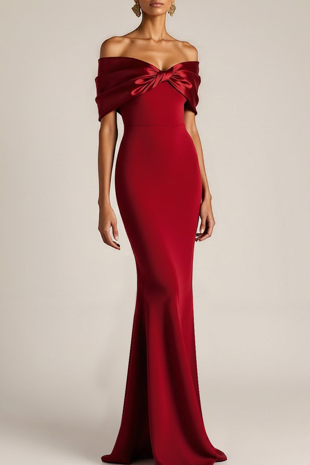 Evening Formal Dress Burgundy Mermaid Off the Shoulder Maxi Dress