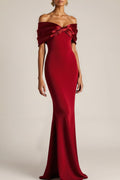 Evening Formal Dress Burgundy Mermaid Off the Shoulder Maxi Dress