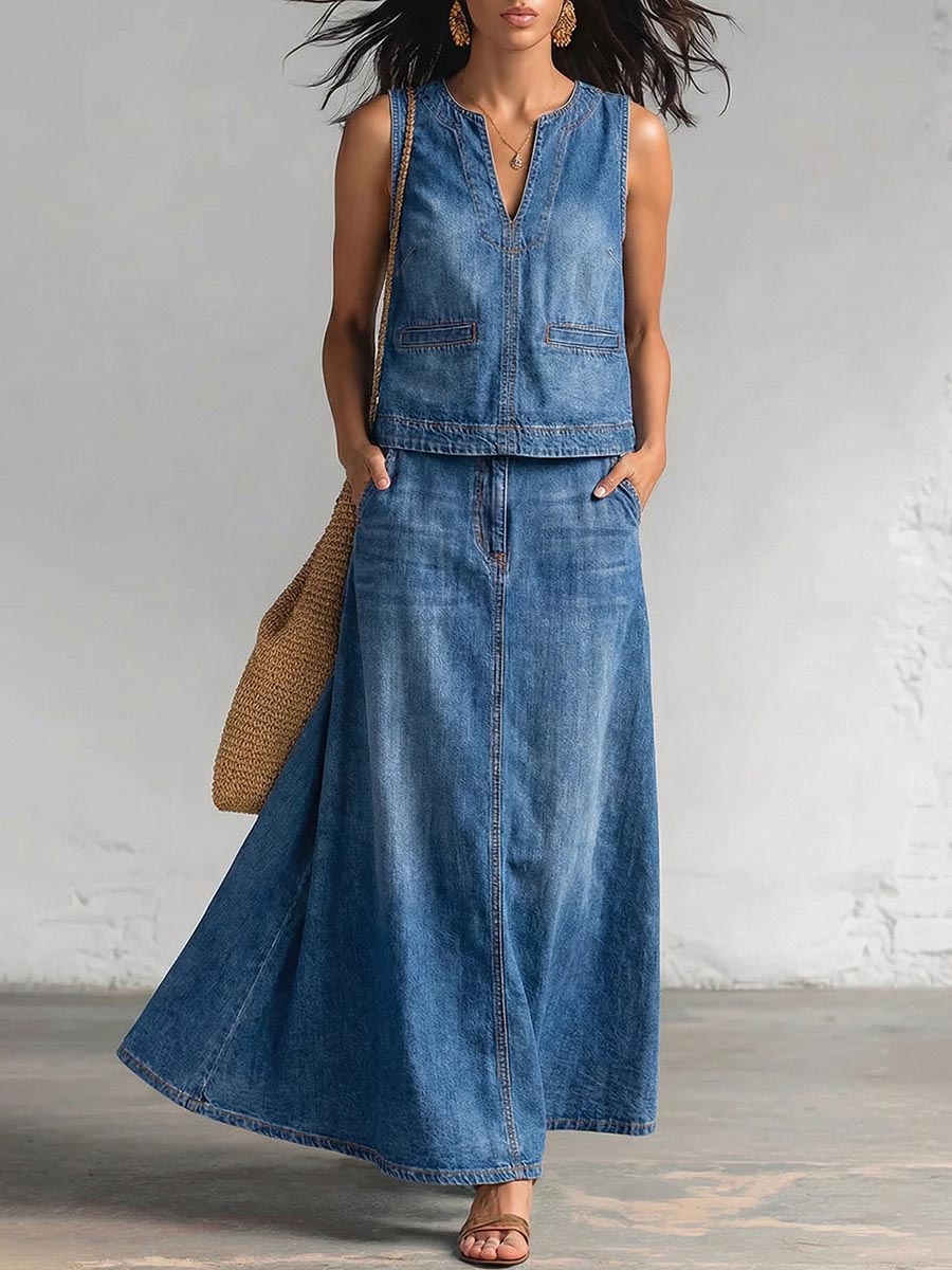 Loose Sleeveless Solid Color V-Neck Vest Top