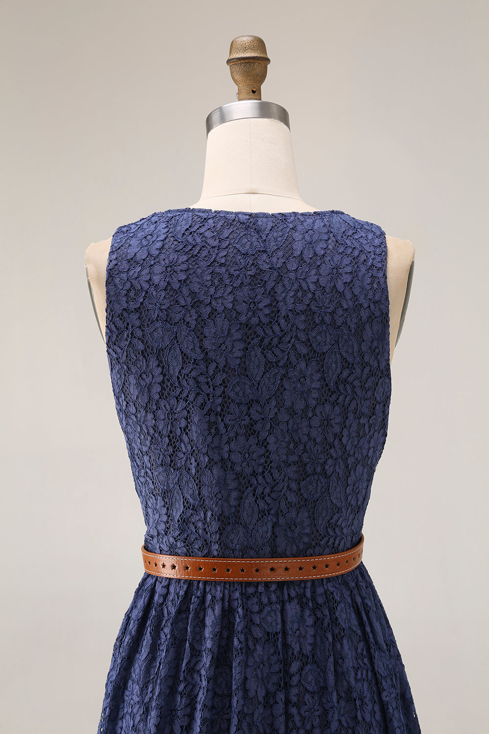 Boho Lace Dress Blue V Neck Sleeveless Belted High Slit Maxi Dress