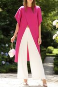 Casual Outfit Sets Rose Crew Neck Wide-Leg Pants Set Set