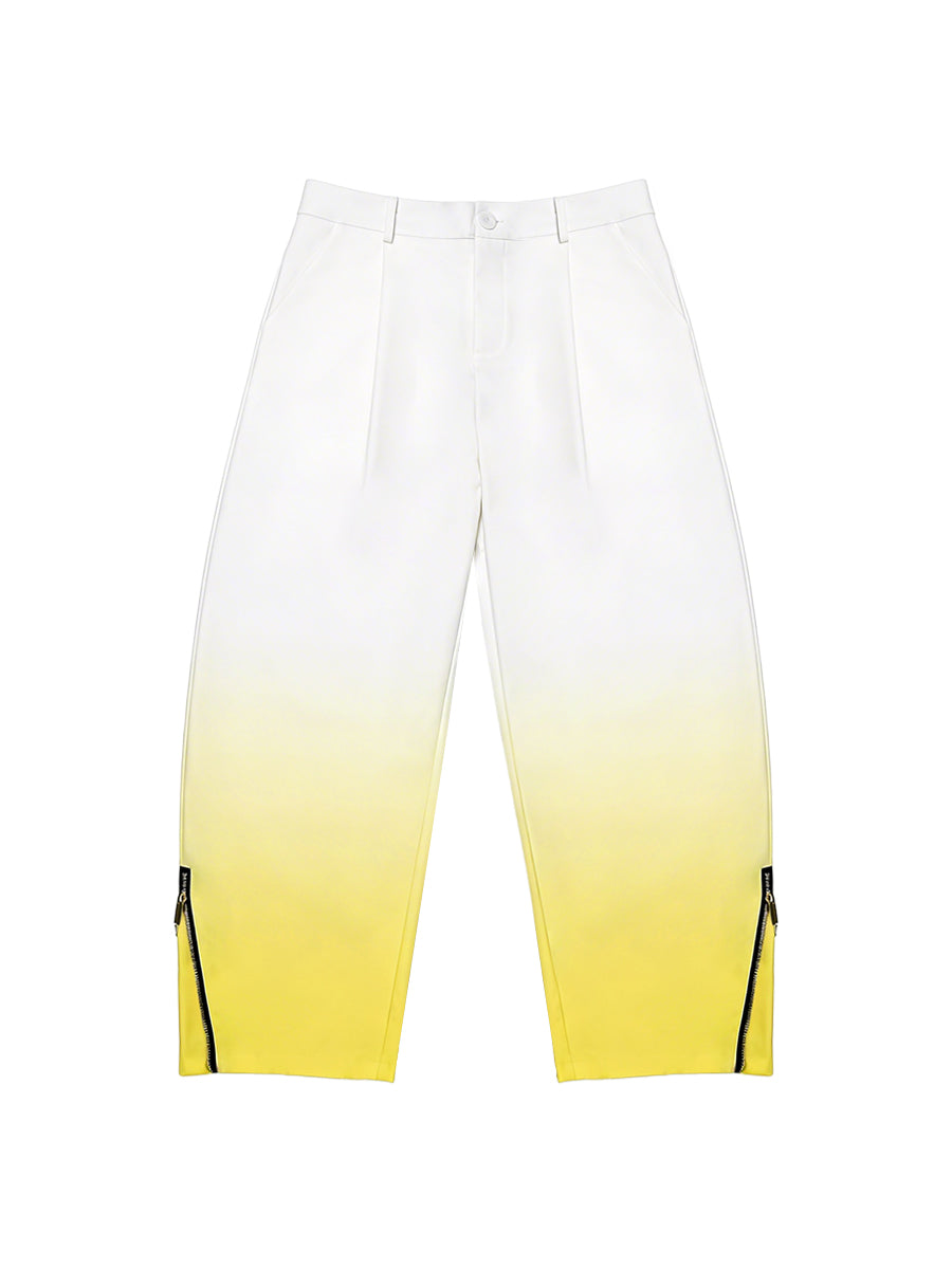 Wide Leg Gradient Pockets Zipper Pants Trousers