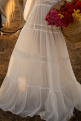 Bohemian Holiday Swing Dress White Long Sleeve Maxi Dress