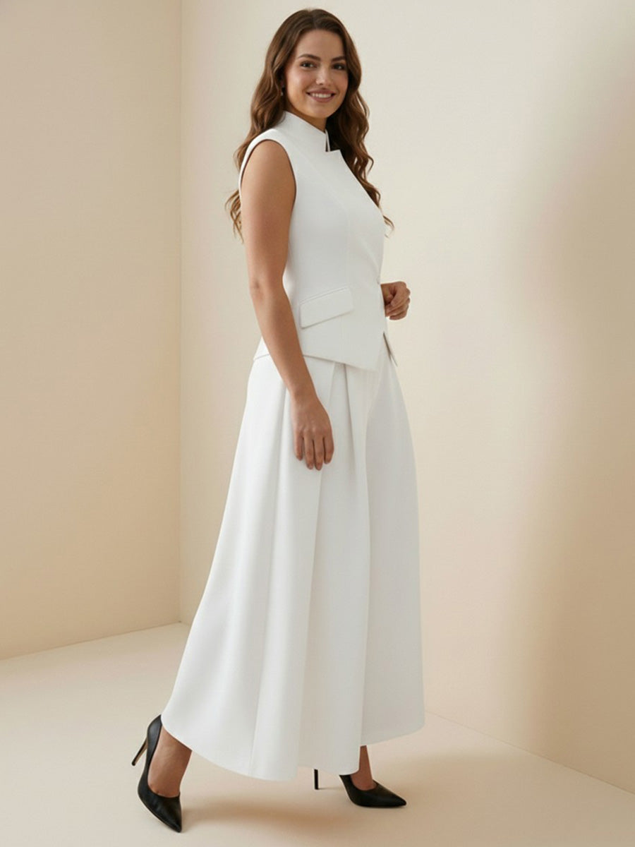 High Waisted Loose Pleated Solid Color Split-Joint Pants