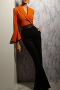 Formal Outfit Sets Pants Set Orange Long Sleeve Flared Pants