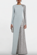 Formal Dress Blue Crew Neck Sequin Maxi Mother of the Bride Dress