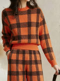 Long Sleeves Contrast Color Plaid Mock Neck Sweater Tops