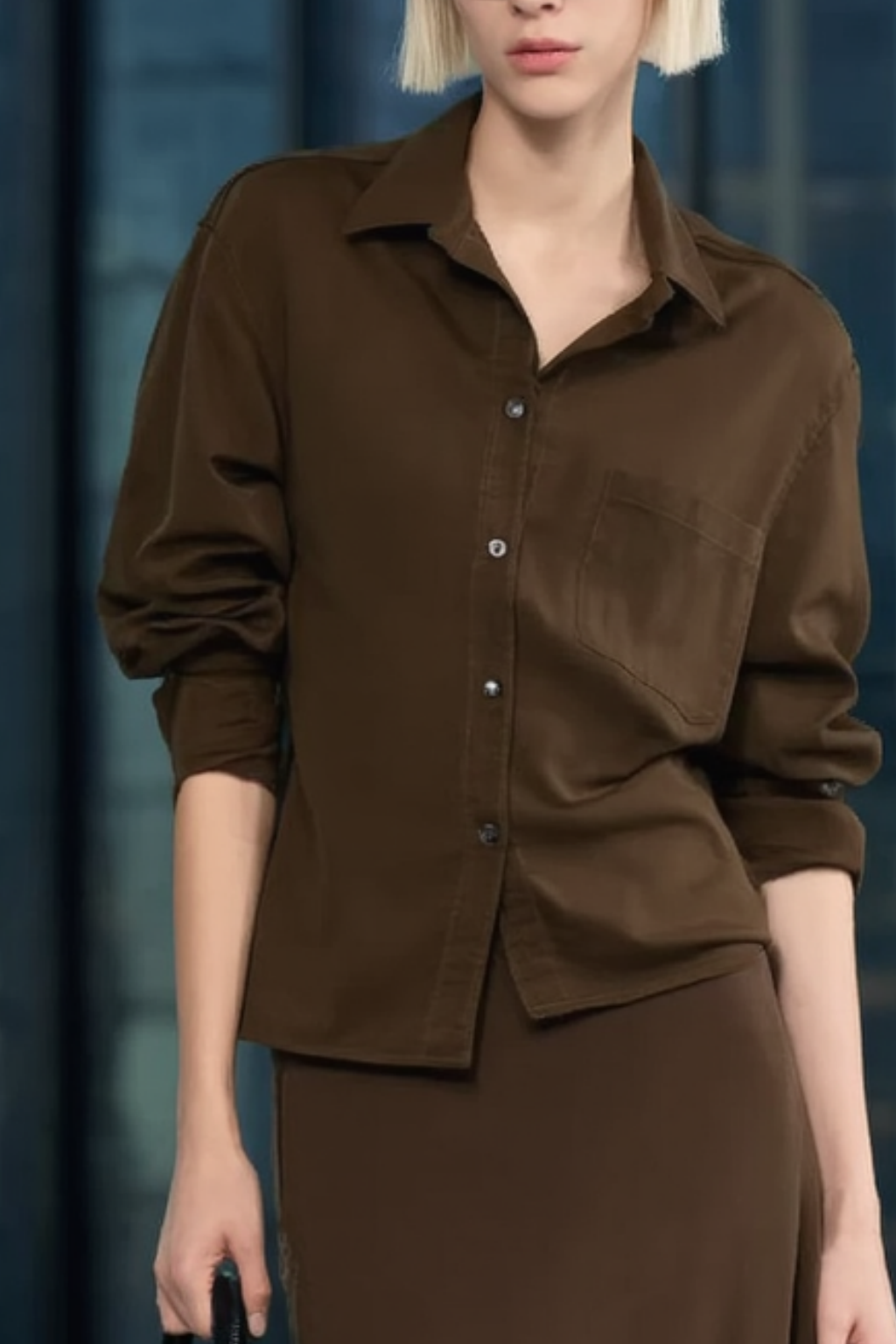 Casual Set Coffee Shirt Collar Maxi Skirt Two-Piece Set