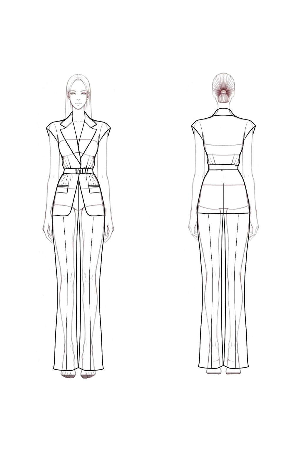 Work Blazer Suit Beige Lapel Belted Sleeveless Pants Set