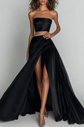 Party Set Black Strapless High Slit Maxi Skirt Two-Piece Set