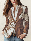 Long Sleeves Buttoned Contrast Color Pockets Printed Split-Back Notched Collar Blazer Outerwear