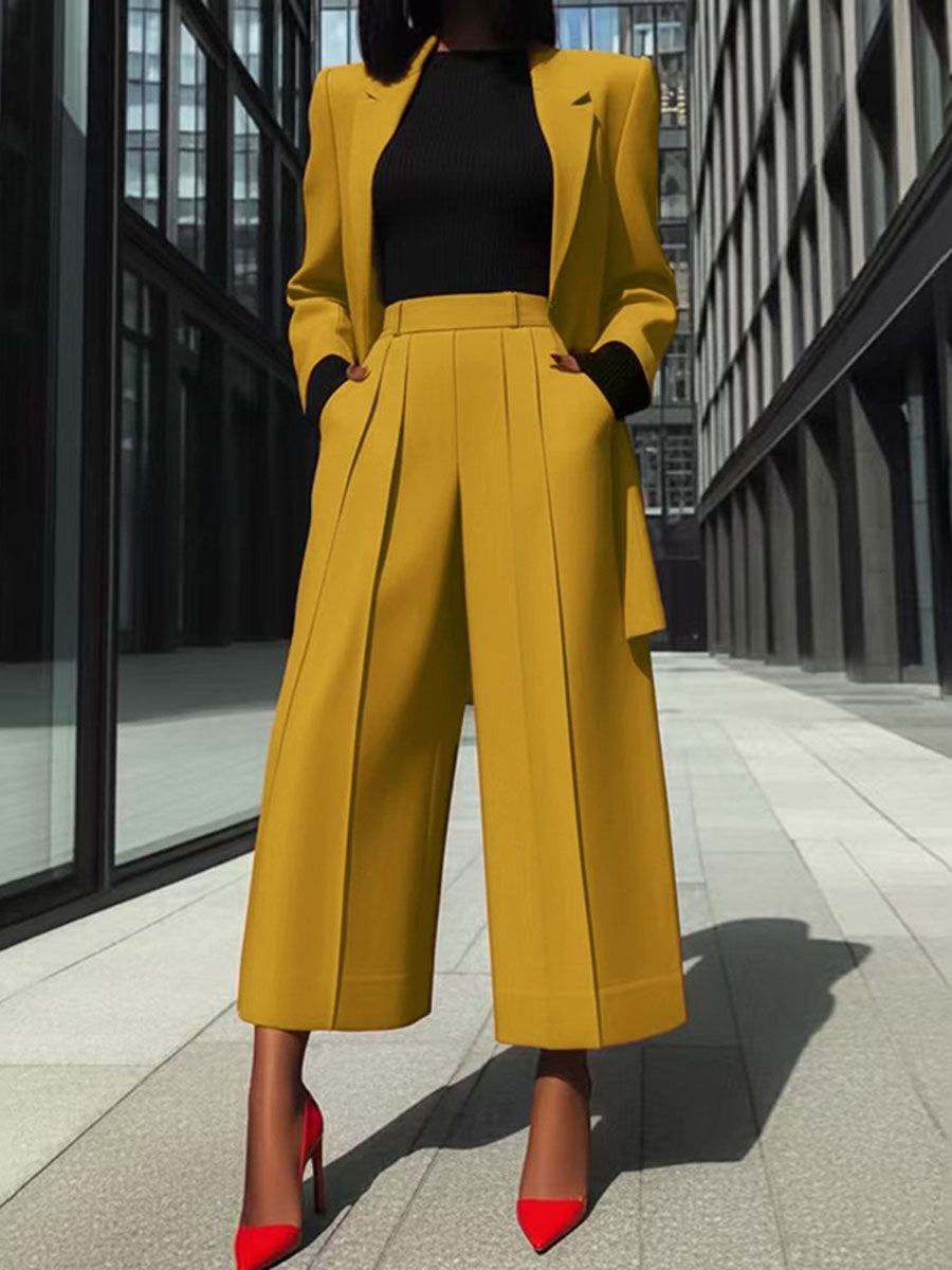 High Waisted Wide Leg Solid Color Split-Joint Pants Trousers