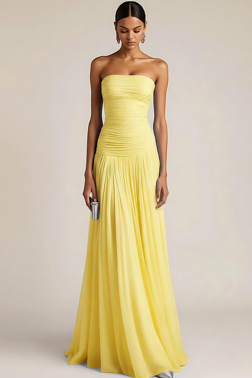 Light Blue Formal Wedding Bridesmaid Dress Strapless Chiffon Maxi Dress